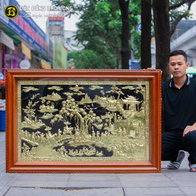 Tranh Vinh Quy Bái Tổ Bằng Đồng 1m35x90cm Khung Gõ Đỏ tại Sài Gòn TPHCM