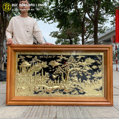 Tranh Vinh Quy Bái Tổ Bằng Đồng 1m55x88cm Khung Gỗ Gõ Đỏ tại Sài Gòn TPHCM