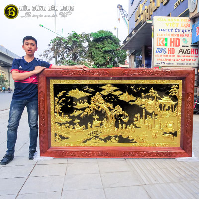 Tranh Vinh Quy Bái Tổ Bằng Đồng Mạ Vàng 2m17x1m27 Khung Gỗ Hương tại Sài Gòn TPHCM