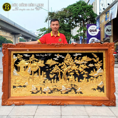 Tranh Vinh Quy Bái Tổ Mạ Vàng, Dát Bạc 2m31x1m27 Khung Gõ Đỏ tại Sài Gòn TPHCM