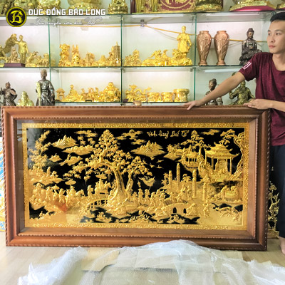 Tranh Vinh Quy Bái Tổ Bằng Đồng Mạ Vàng 1m97x1m07 Khung Gõ Đỏ tại Sài Gòn TPHCM