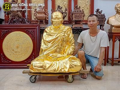 Đúc Tượng Thiền Sư An Lạc Hạnh Bằng Đồng Đỏ Cao 90cm Dát Vàng 9999