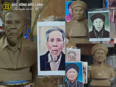 Đúc Tượng Chân Dung 3 Cụ Bằng Đồng Khảm Vàng Bạc Cao 48cm