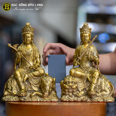 Tượng Đồng Văn Thù Phổ Hiền cao 2 tấc ( 23 cm ) ở Sài Gòn TPHCM