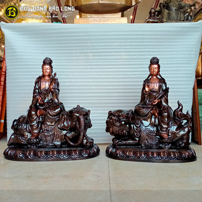 Tượng Đồng Văn Thù Phổ Hiền 2 màu cao 6 tấc ( 61 cm ) ở Sài Gòn TPHCM